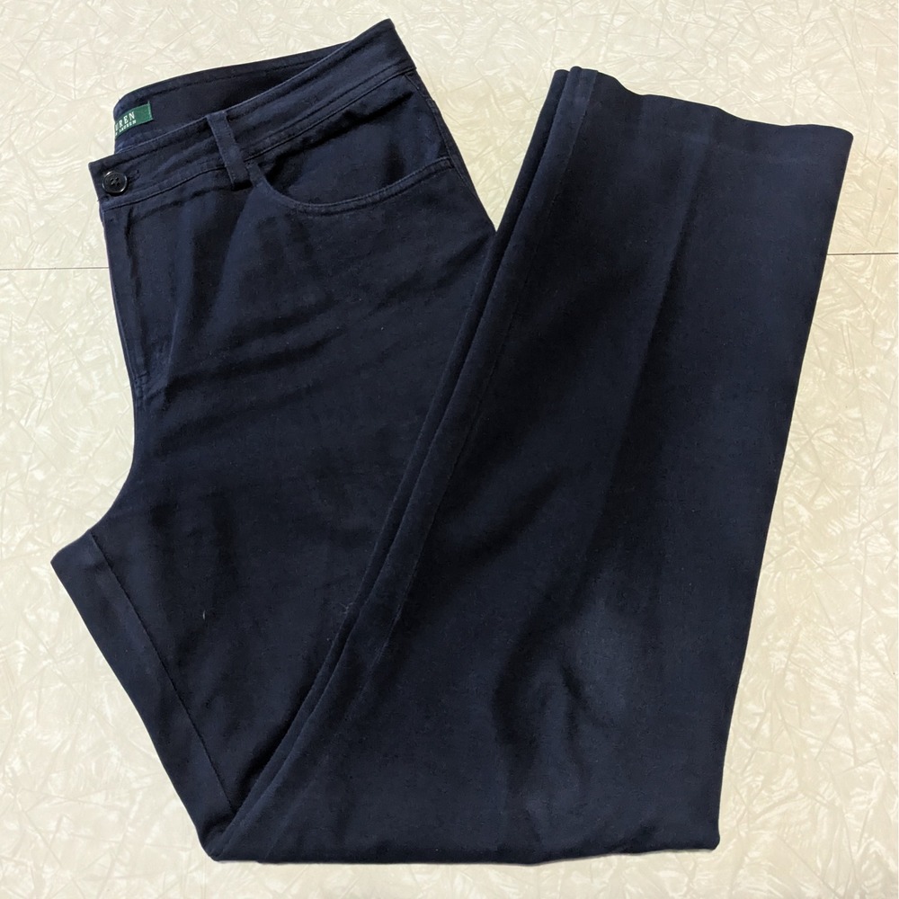 Lauren Ralph Lauren Navy Blue Straight Leg Cotton Stretch Trousers Pants 12